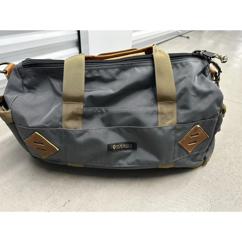 GOBI Duffel Bag Graphite Tan Webbing USA Made Ballistic Nylon Leather